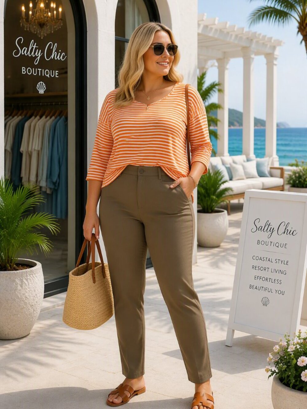 Christopher & Banks Olive Straight-Leg Trousers slimming flattering - Picture 2 of 6